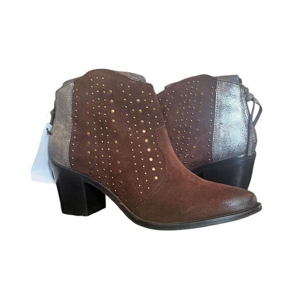 Very Volatile Woman Zeke Brown Leather Studded Boots - Picture 1 of 11